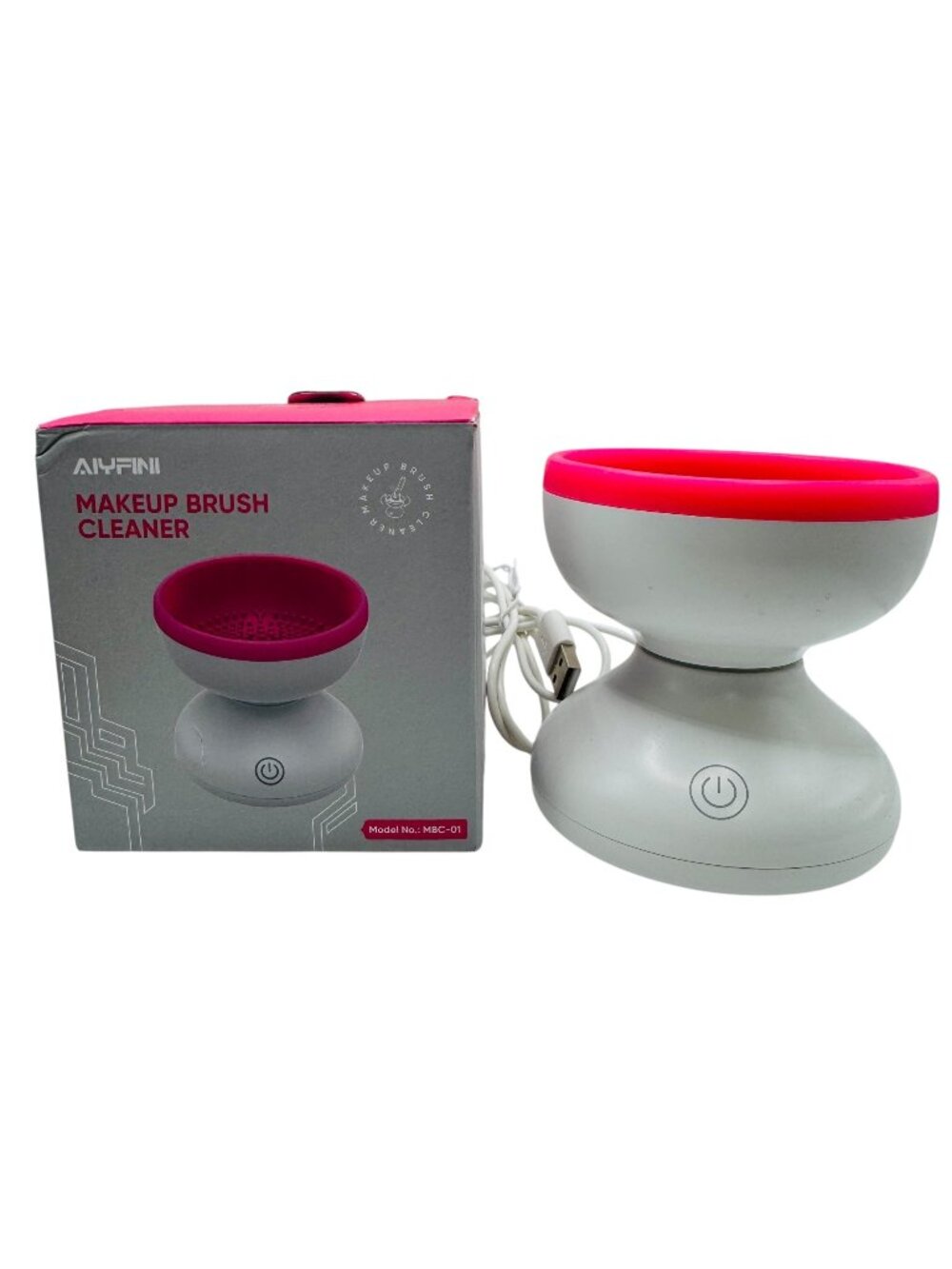 AIYFINI Electric Makeup Brush Cleaner USB Charging Portable Gray & Pink Silicone